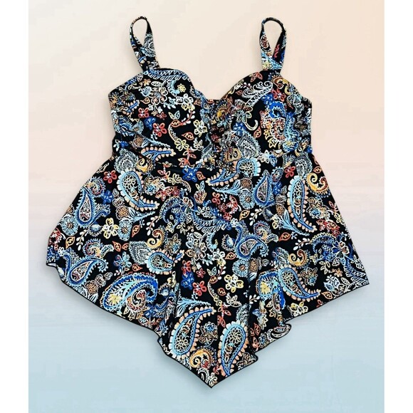 A Shore Fit! Women’s D & E Cup Colorful Paisley Print Swim Top Tankini Size 14 - Picture 1 of 6